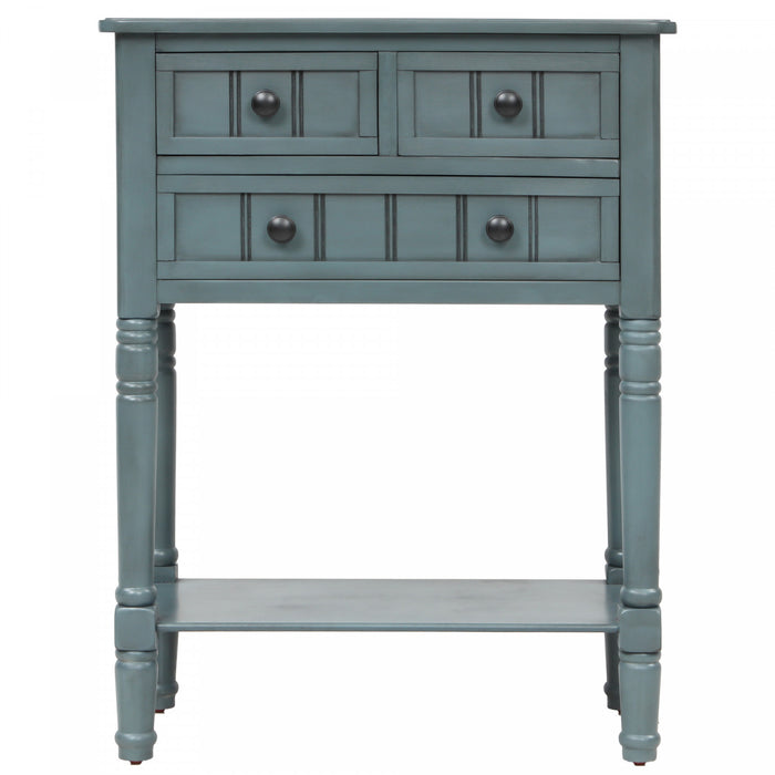 Table Console Olivia En Bois Massif Avec Tiroirs Et Etagere Inferieure - Bleu