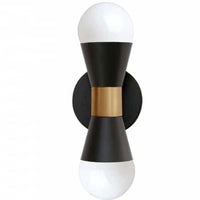 Applique murale Fortuna de Dainolite avec fini noir mat et laiton vieilli, et 2 ampoules