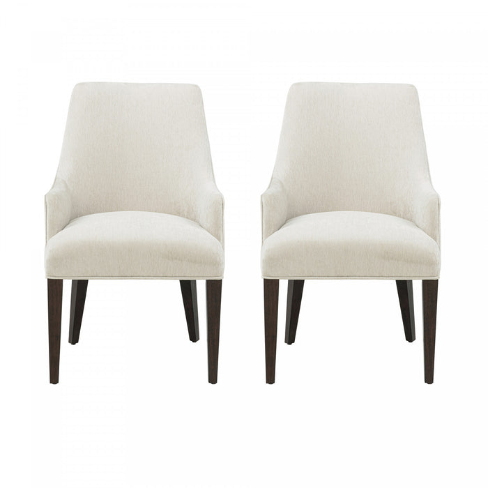Fauteuil moderne Beever en bois et chenille creme - Lot de 2