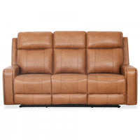 Sofa inclinable electrique Bellamy de 78 po en cuir assorti avec appuie-tete ajustable et USB - Cognac