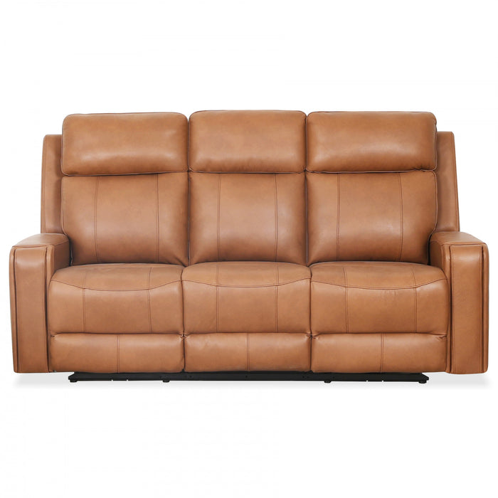 Sofa inclinable electrique Bellamy de 78 po en cuir assorti avec appuie-tete ajustable et USB - Cognac