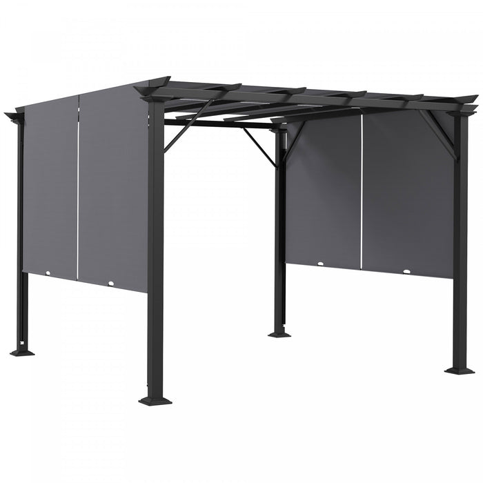 Outsunny Auvent De Pergola Retractable 10' X 10' Pour Jardin, Gris