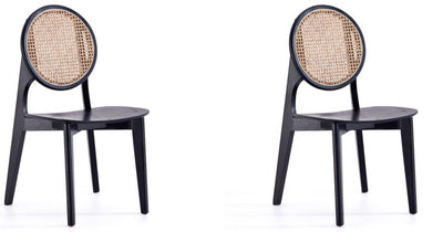 Manhattan Comfort Set of 2 Versailles Round Dining Chairs - Black & Natural Cane|Ensemble 2 chaises de salle à manger arrondies Versailles de Manhattan Comfort - noir et cannage naturel