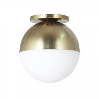Plafonnier affleuré Dayana de Dainolite en verre blanc, avec fini laiton vieilli et 1 ampoule incandescente