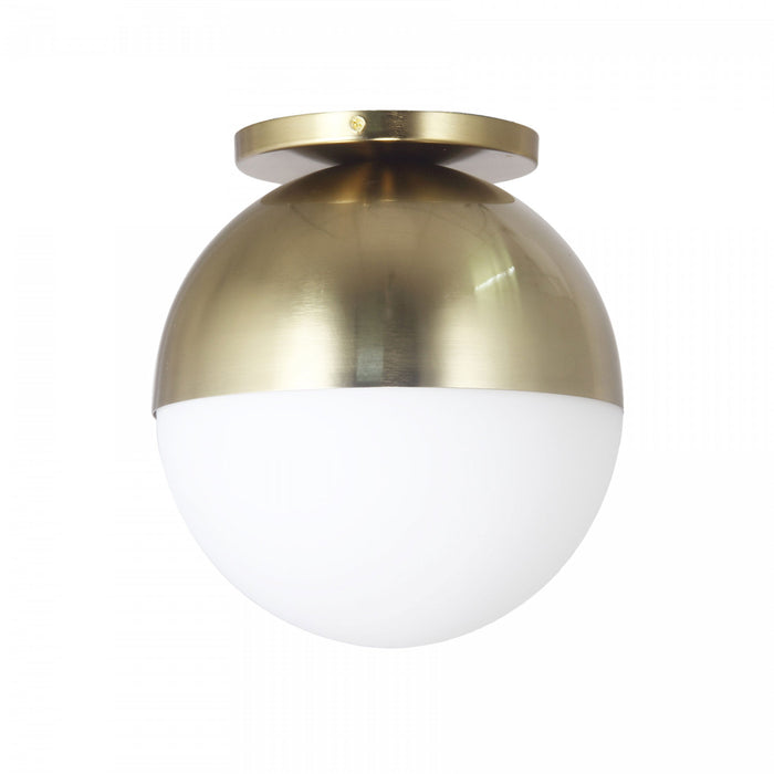 Plafonnier affleuré Dayana de Dainolite en verre blanc, avec fini laiton vieilli et 1 ampoule incandescente