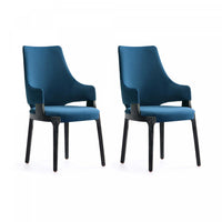  Chaise de salle a manger moderne en bois Kara avec revetement bleu - Lot de 2