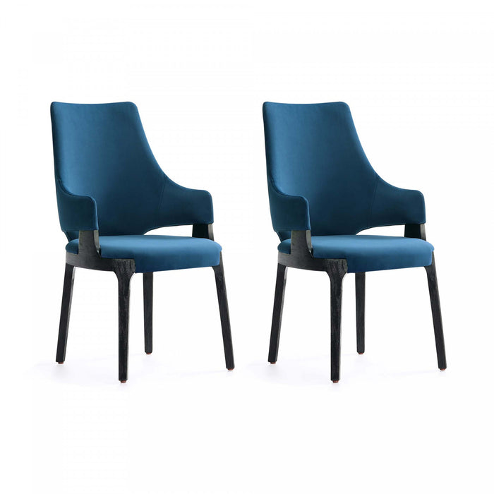 Chaise de salle a manger moderne en bois Kara avec revetement bleu - Lot de 2