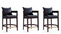 Tabouret de comptoir en bois et tissu Ritz style milieu du siecle, noir - Lot de 3