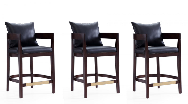 Tabouret de comptoir en bois et tissu Ritz style milieu du siecle, noir - Lot de 3
