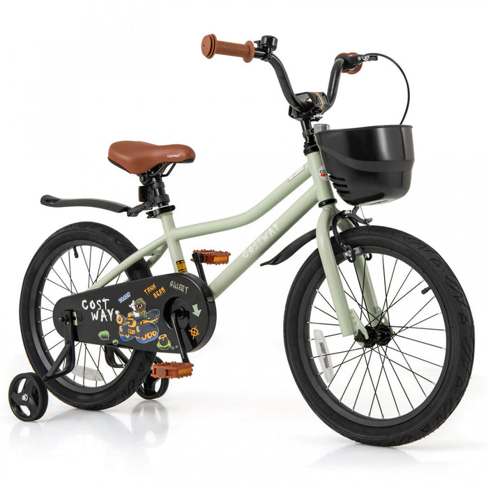 Costway 18\" Velo Pour Enfants Avec Roues D'entrainement Guidon Reglable Et Frein A Main Du Siege Vert