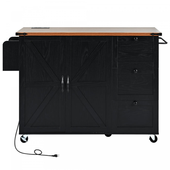 Chariot De Cuisine Sherry 54,5\" En Bois Reconstitue Avec Prise Electrique Et Rangement - Noir
