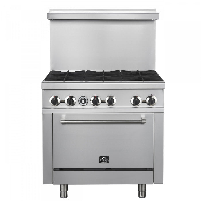 Cuisiniere a gaz Commerciale en acier inoxydable de 36 po, 6 bruleurs, 180 000 BTU – FCMGR0093-36