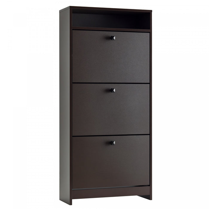 HOMCOM Armoire a Chaussures Etroite avec 3 Portes Battantes et Etagere Ouverte, Cafe