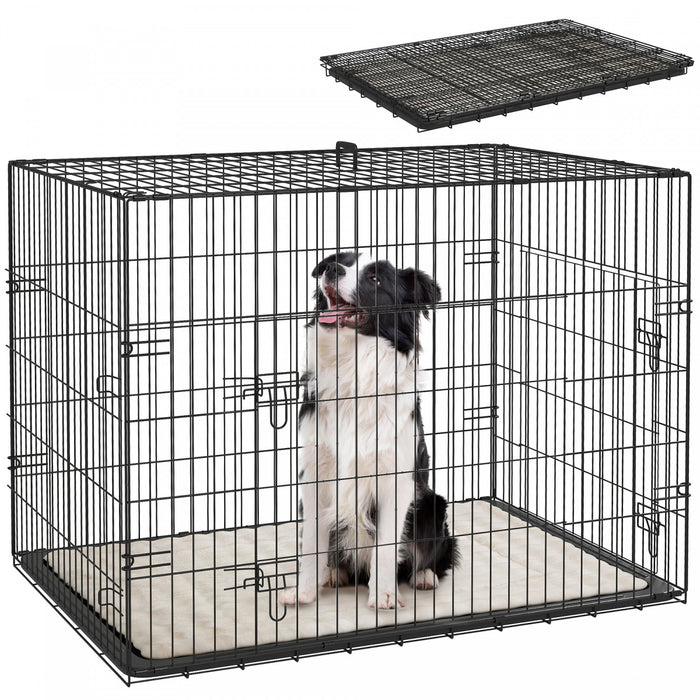 Cage pour Chien de 90 cm, Cage Pliable en Metal avec 2 Portes et Coussin