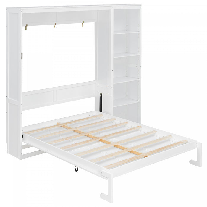Jessie Lit escamotable mural multifonction avec etageres, Taille Queen, Blanc