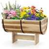 Costway 1 Pcs Exterieur Planteur En Bois Acacia Bois Solide Demi-baril Planteur Boite Avec Jambes
