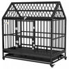 Pawhut Cage Pour Chien Robuste En Metal De 49\" Avec Plateau Amovible, Portes, Toit Ouvrant, Roues, Pour Chiens De Grande Et Tres Grande Taille, Noir
