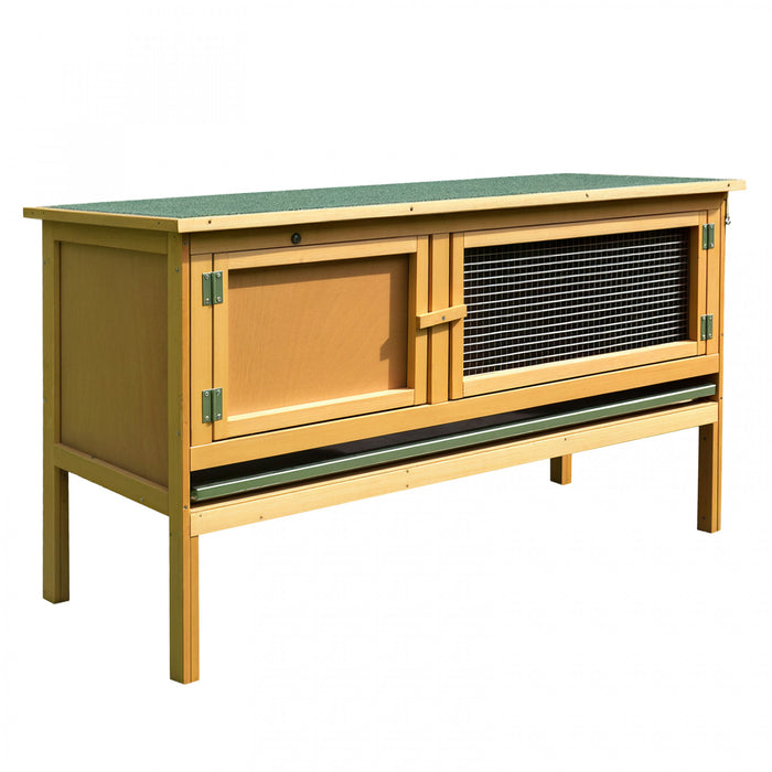 PawHut Clapier a Lapins en Bois, Cage pour Lapins Interieure Exterieure avec Tiroir Coulissant et Toit Ouvrable, 1 a 2 Lapins, Jaune