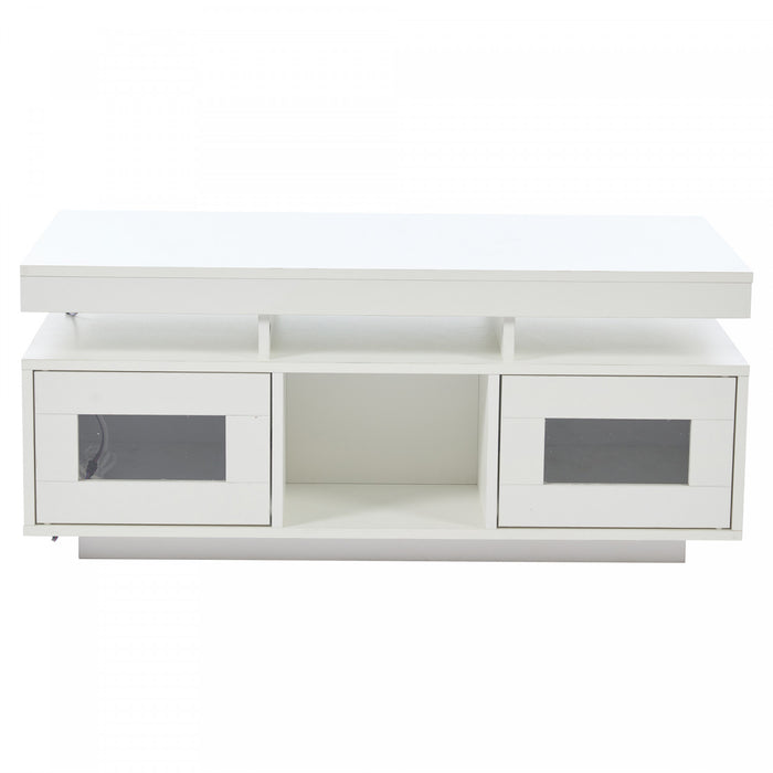 Lumina Table Basse Haute Brillance 39.3 po avec Lumieres LED, Port USB et Portes Transparentes, Blanc