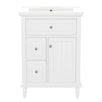 Vivo Meuble-Lavabo Simple 24 po avec Tiroir Bascule et Pieds en Bois Massif, Blanc