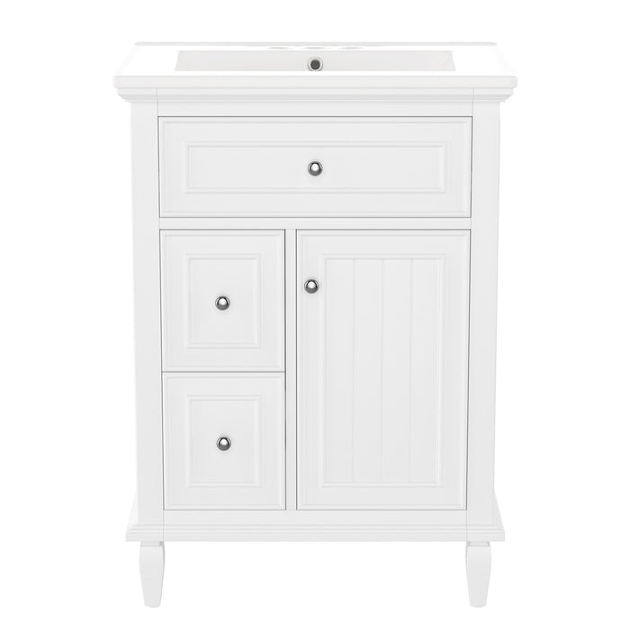Vivo Meuble-Lavabo Simple 24 po avec Tiroir Bascule et Pieds en Bois Massif, Blanc