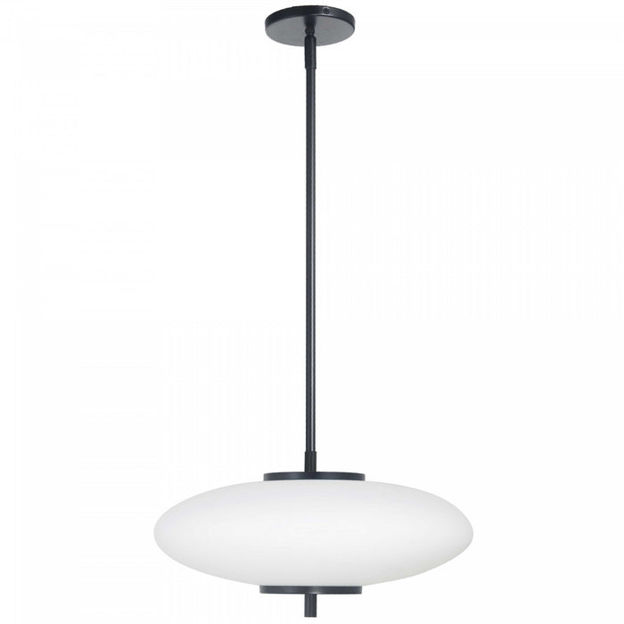 Luminaire suspendu Maddie de Dainolite en verre blanc opale, avec fini noir mat et ampoule à DEL de 20 W
