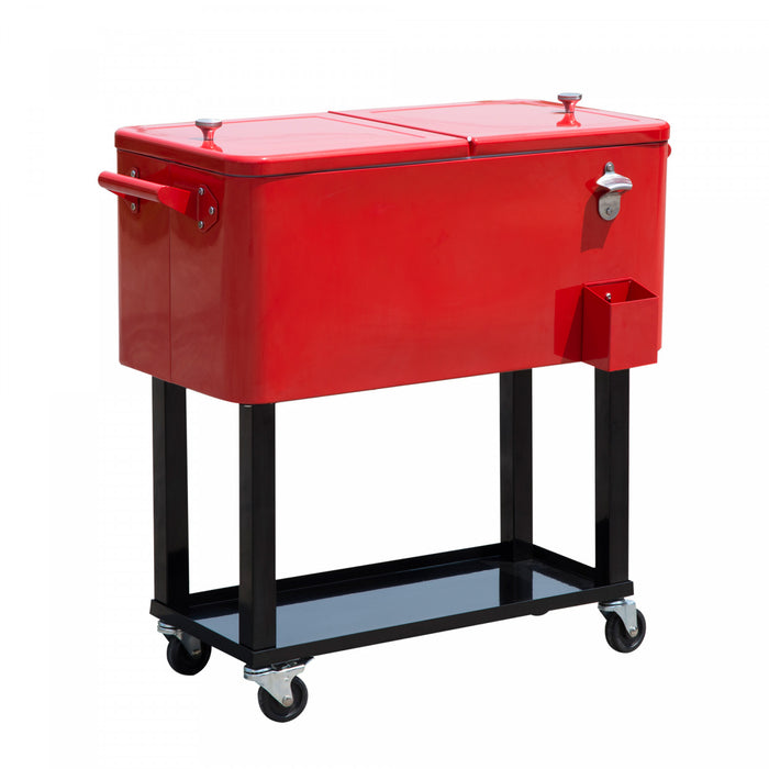 Outsunny 80 litres, chariot refrigerant a roulettes, portable, pour terrasse, biere glacee, boissons