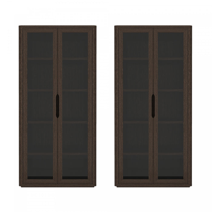 Armoire bibliotheque moderne Rivington 38\" en noyer - Lot de 2