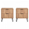 Table de nuit moderne Dumbo 20\" a cannelures en brun dore (2 tiroirs) - Lot de 2