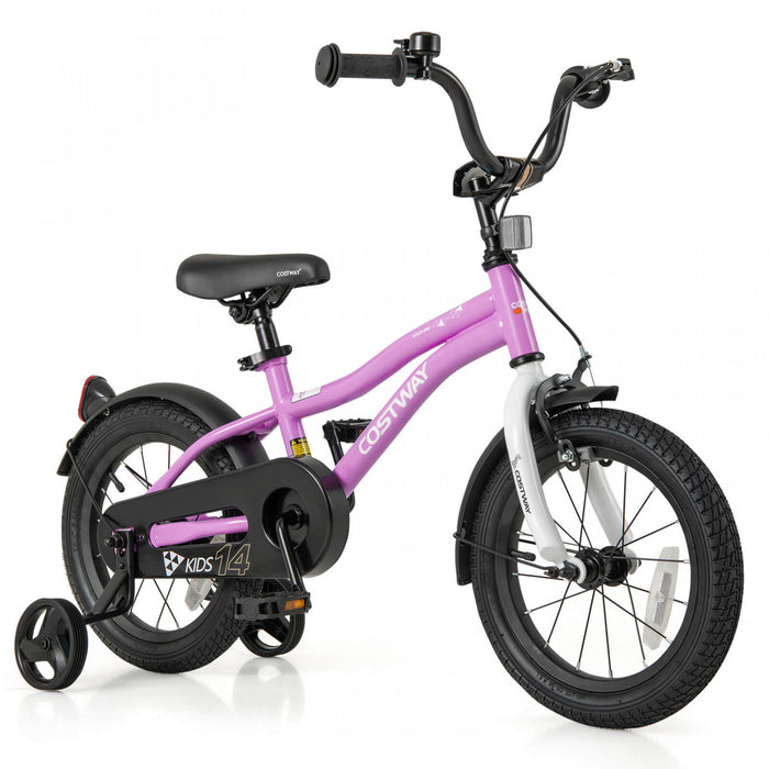 Costway 14\" Velo Pour Enfants Pour Garcons Et Filles De 3 A 5 Ans Avec Reflecteurs De Frein A Main Reglables Violet