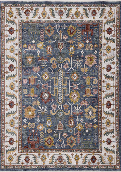 Tapis Olivia bleu a inspire tribal avec bordure, 7'10\" x 10'2\"