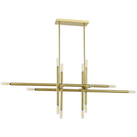 Luminaire suspendu horizontal Kanata de Dainolite avec fini laiton vieilli et 16 ampoules
