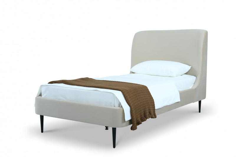 Lit jumeau Heather style milieu du siecle moderne, tapisse de velours creme et noir