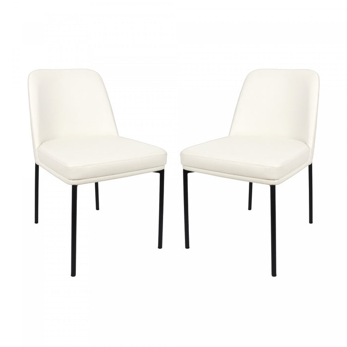 Chaise laterale contemporaine Loft en cuir vegetalien et metal ivoire - Lot de 2