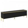 Croma 67 Inch Modern High-Gloss TV Stand with Cable Management and Gold Trim, Black | Croma Meuble TV Moderne Haute Brillance 67 po avec Gestion des Cables et Garniture Doree, Noir