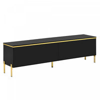  Croma Meuble TV Moderne Haute Brillance 67 po avec Gestion des Cables et Garniture Doree, Noir