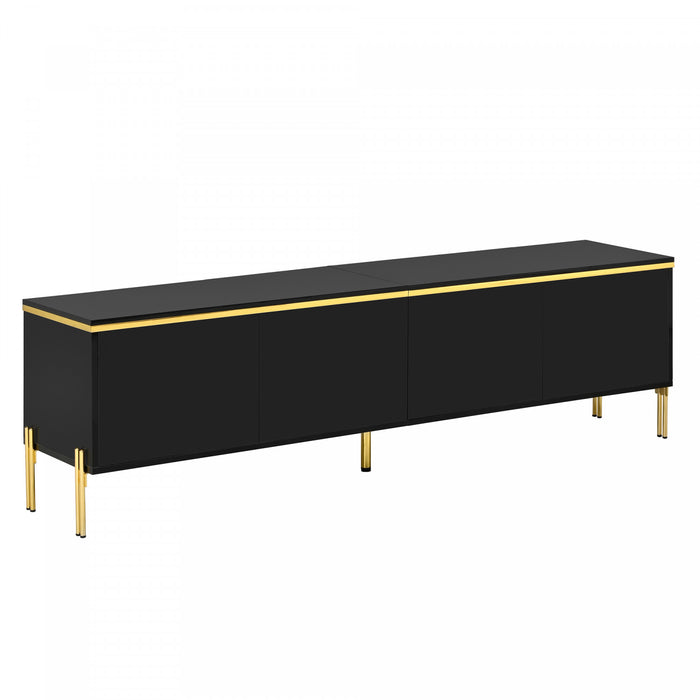 Croma Meuble TV Moderne Haute Brillance 67 po avec Gestion des Cables et Garniture Doree, Noir