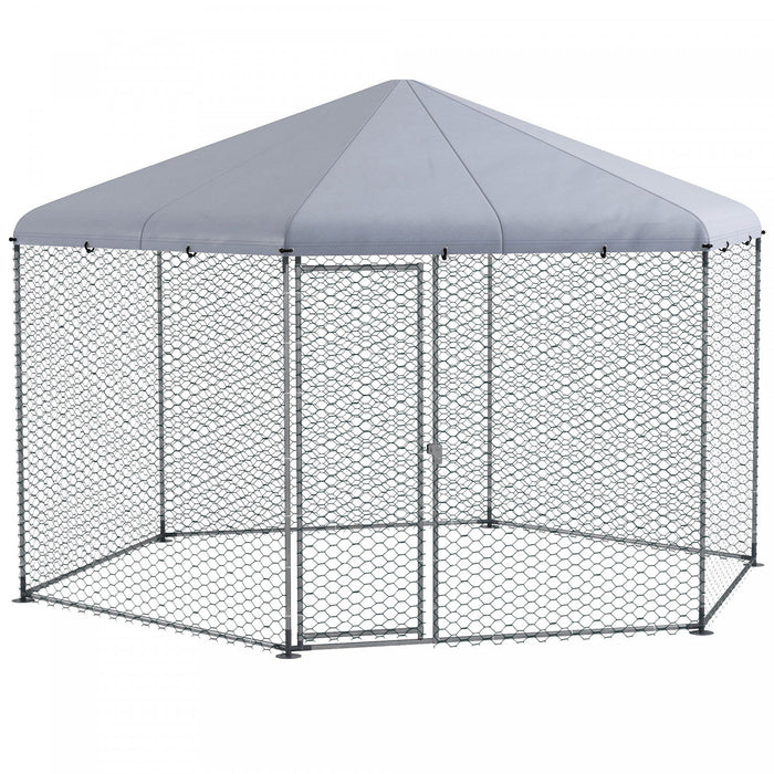 Pawhut 13.1' X 11.4' Poulet Cooperative, Grand Poulet Avec Couvercle Pour Jardin Exterieur, Cage De Volaille En Metal Pour 10 A 15 Poulets, Lapins, Canards, Argent