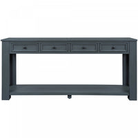 Table Console Gracie En Bois Massif Avec Tiroirs Et Etagere - Bleu Marine