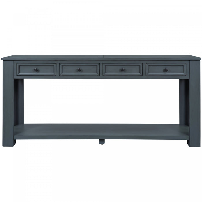 Table Console Gracie En Bois Massif Avec Tiroirs Et Etagere - Bleu Marine