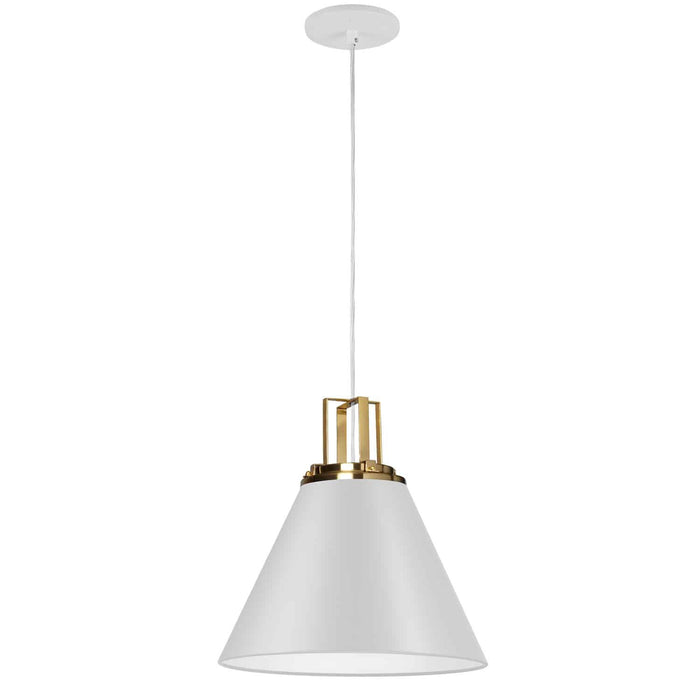 Luminaire suspendu Sonus de Dainolite avec fini blanc mat, touches laiton vieilli et 1 ampoule