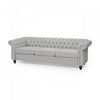 Sofa 3 Places Colin En Tissu Avec Dossier Capitonné Et Garniture De Clous - Gris
