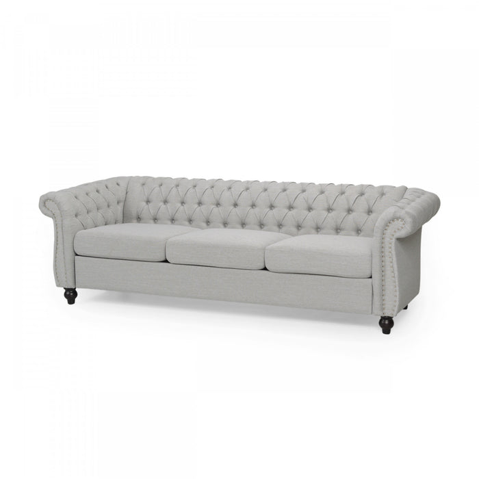 Sofa 3 Places Colin En Tissu Avec Dossier Capitonné Et Garniture De Clous - Gris