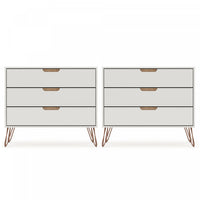 Commode Rockefeller Mid-Century Modern 89 cm en blanc casse (3 tiroirs) – Lot de 2