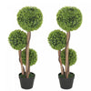 HOMCOM Lot de 2 arbres topiaires triples boules buis artificiels de 3' Vert