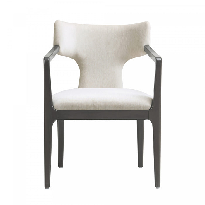 Fauteuil Eloria style moderne du milieu du siecle en bois et chenille creme