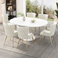 Chaises de salle a manger Luna en velours avec revetement capitonne et pieds metalliques dores, lot de 6, beige