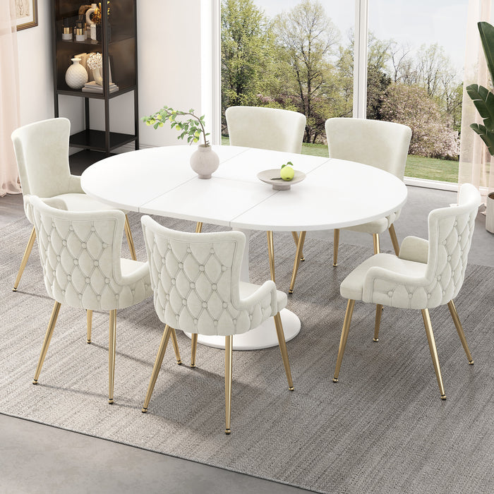 Chaises de salle a manger Luna en velours avec revetement capitonne et pieds metalliques dores, lot de 6, beige