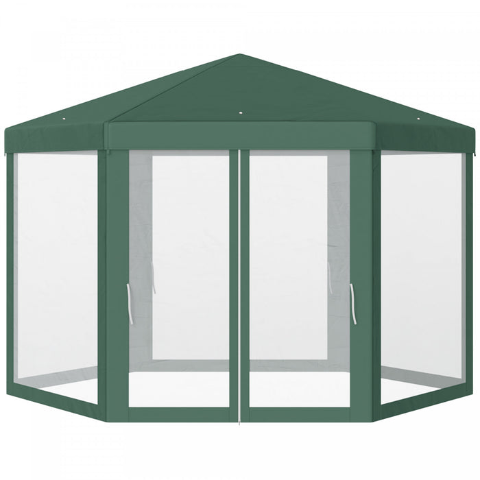 Tonnelle Barnum Tente De Reception Hexagonale 10 MĠ Style Cosy Metal Polyester Impermeabilise Surface Env. 10 MĠ Vert Blanc