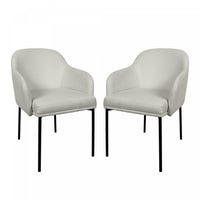 Fauteuil contemporain Loft en cuir vegetalien avec accoudoirs en metal, gris pierre - Lot de 2